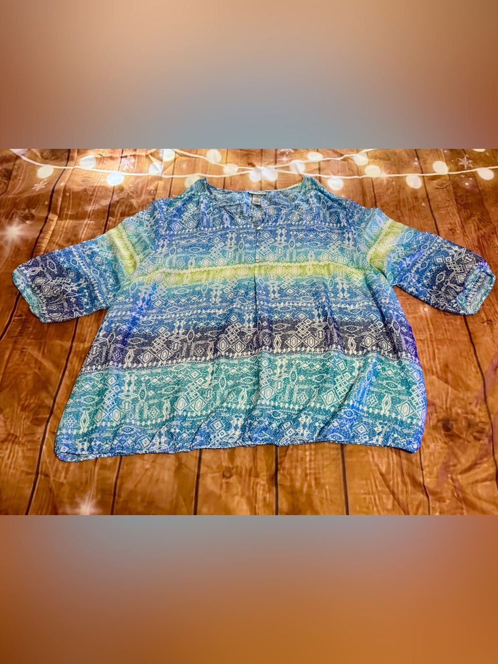 Catherines Blue, Teal & Lime Patterned Woven thin Tunic